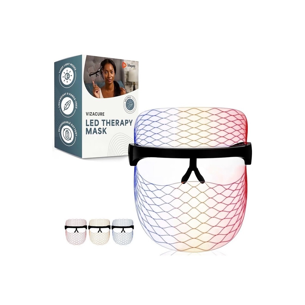 Lifepro Vizacure LED Therapy Mask Unisex Clear New 3 Light‎ Modes Rechargeable